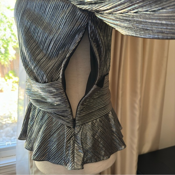 ML Monique Lhuillier Metallic Blouse Silver Small - Picture 8 of 15